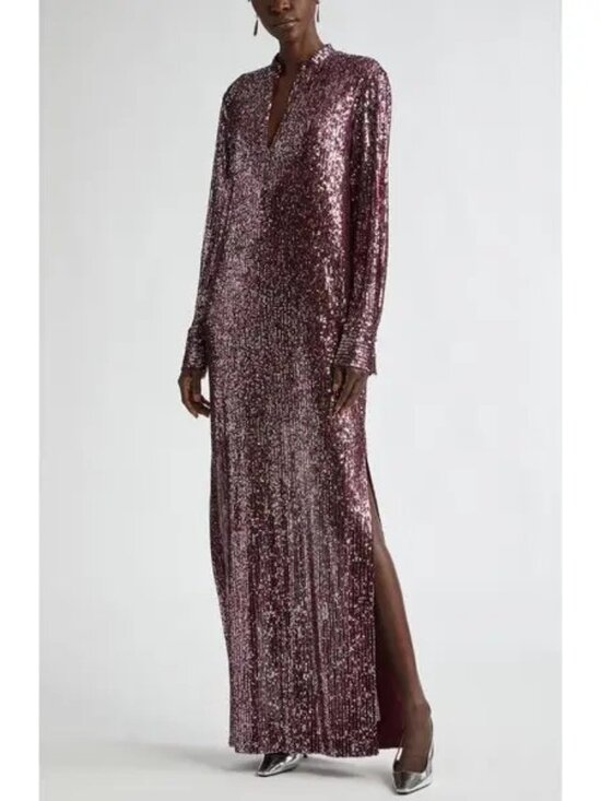 St. John Dresses & Skirts - St. John sequin embroidered long sleeve gown - Oxblood - XS